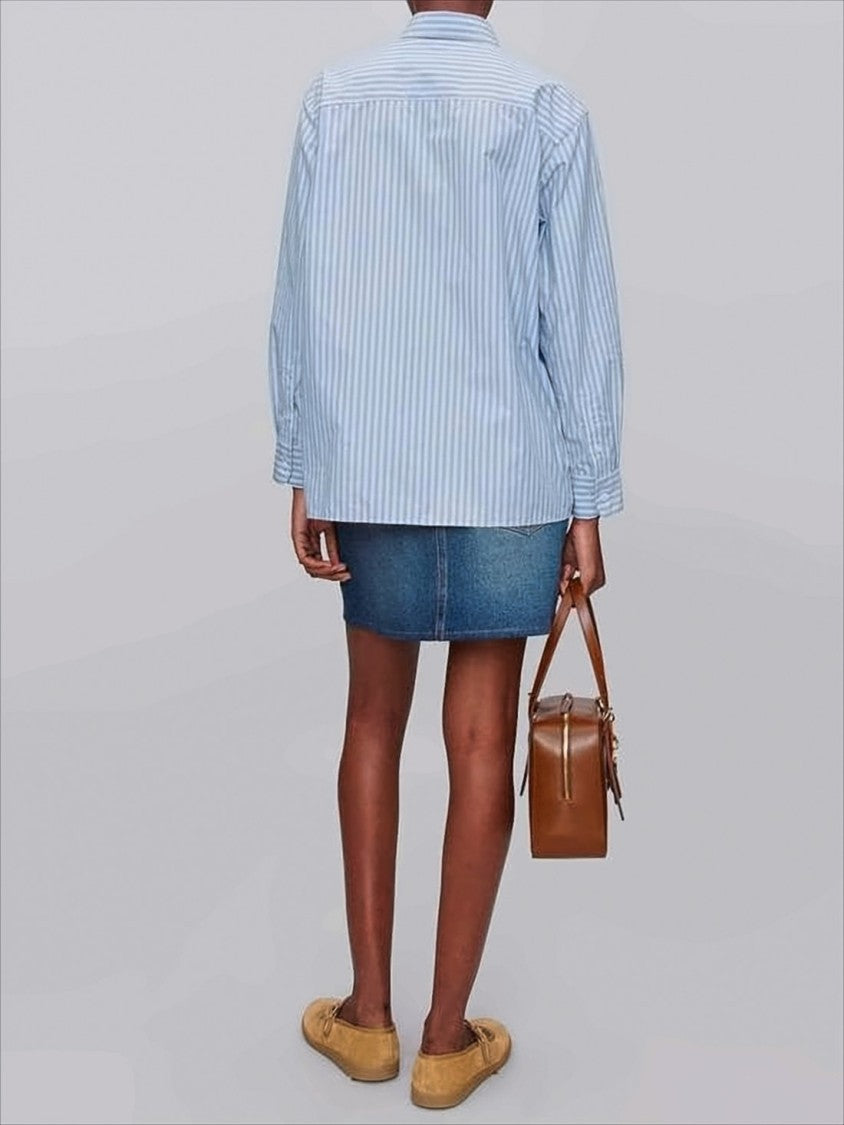 A.P.C. Light Blue Vertical Striped Button-Up Shirt With Relaxed Fit