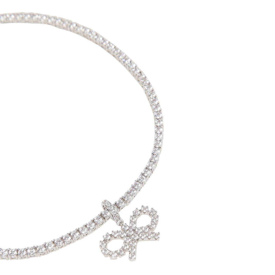 Self-Portrait Crystal Bow Tennis Necklace With Sparkling Accents