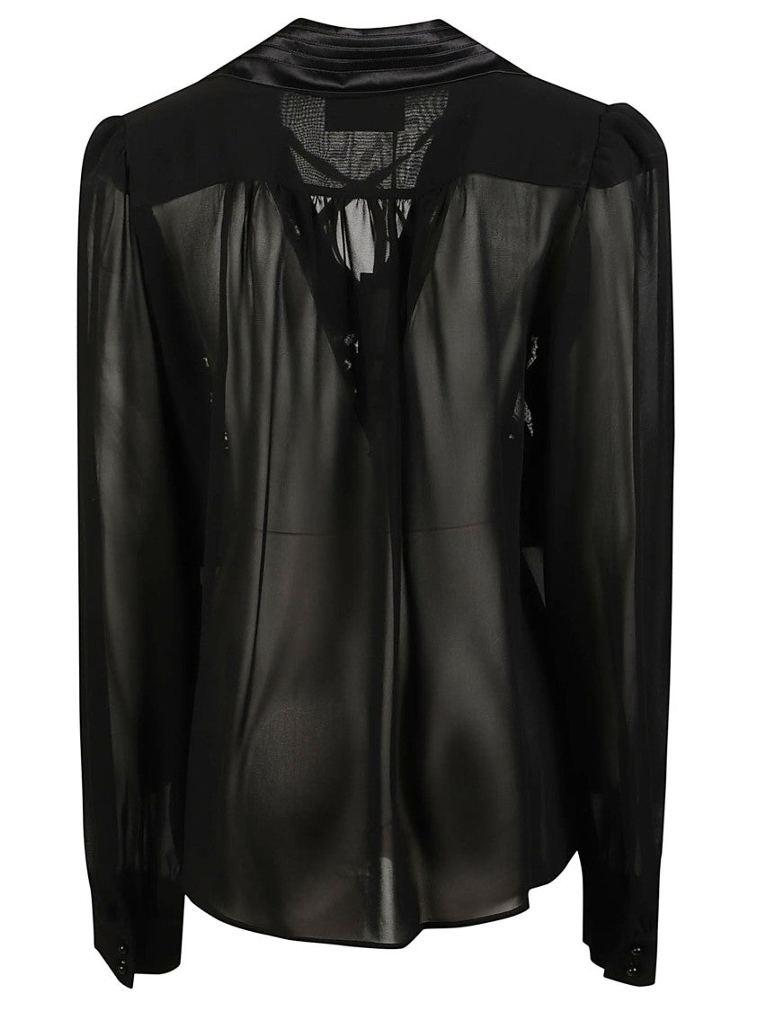 John Richmond Albis Sheer Lace-Panel Long-Sleeve Silk Shirt