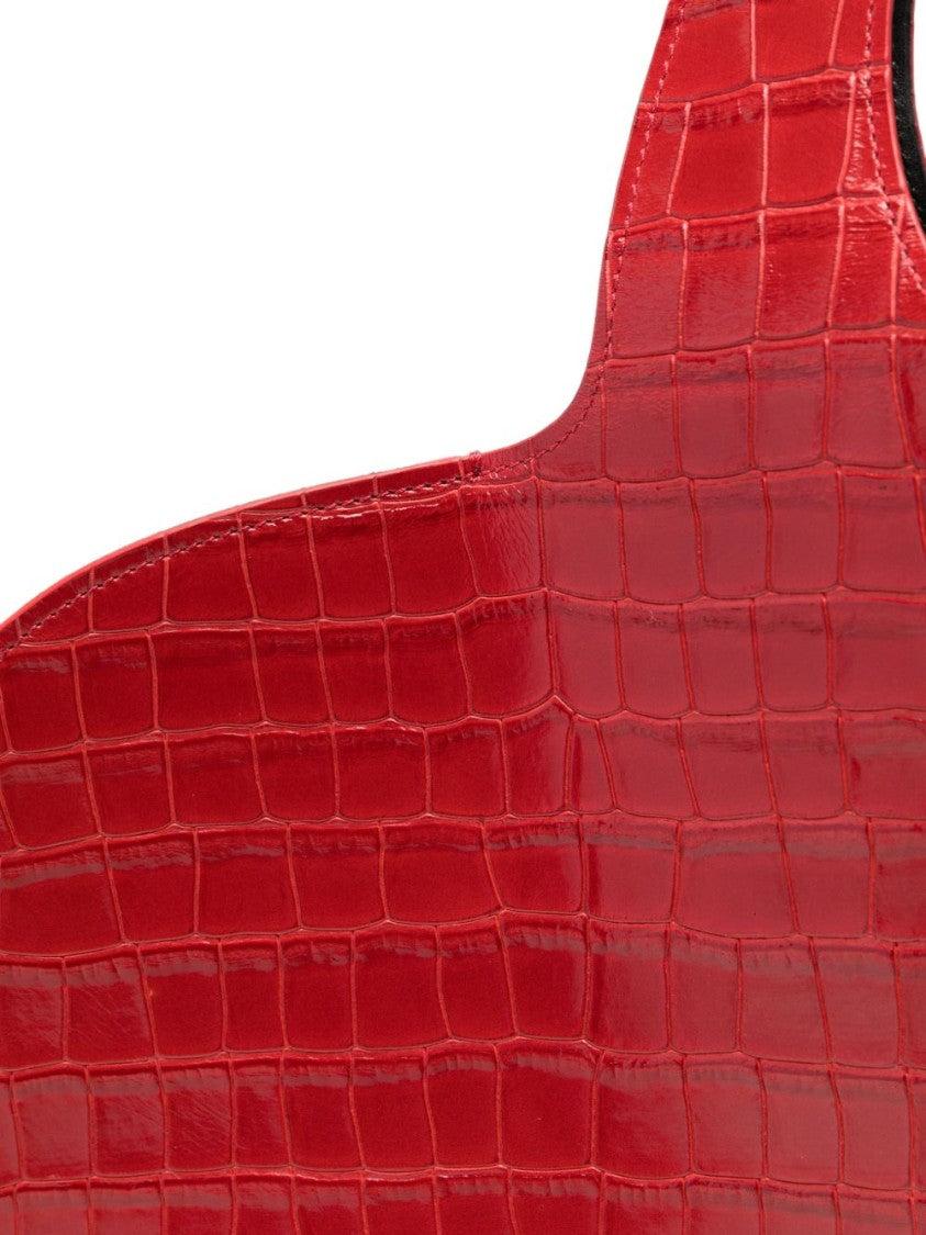 Coperni Heart-Shaped Crocodile-Embossed Red Bag