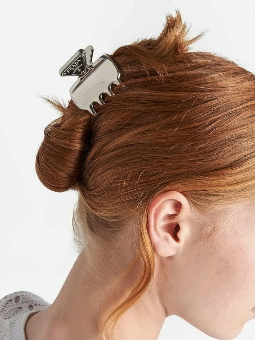 Prada Metal Hair Clip With Engraved Triangular Emblem
