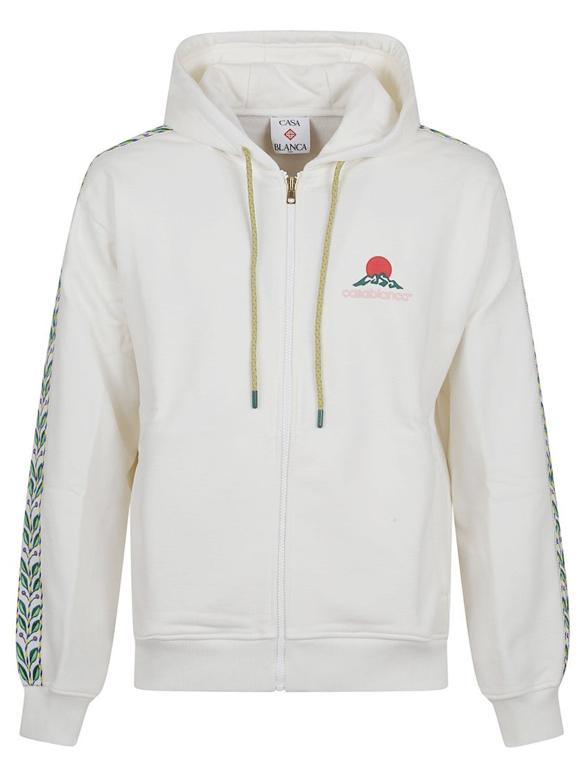 Casablanca Zip-Up Hooded Sweatshirt With Patterned Accents