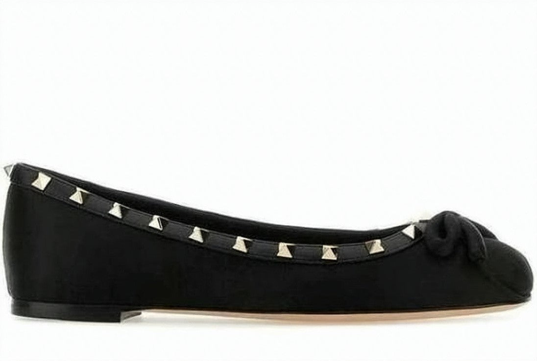Valentino Garavani Black Fabric Flats With Pyramid Stud Trim