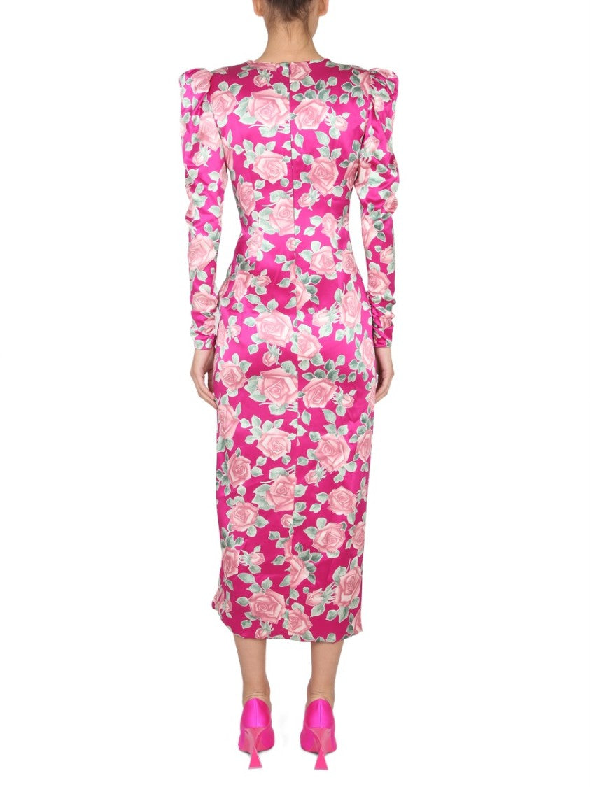 Alessandra Rich Floral Pattern Leather Midi Dress
