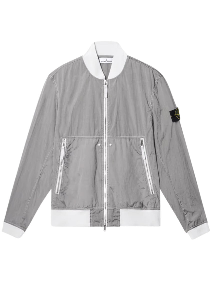 Stone Island Lightweight Grey Jacket With Ribbed Details