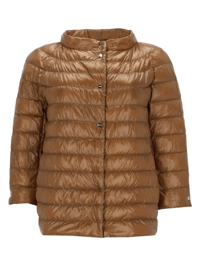 Herno Neutrals Shiny Quilted Three-Quarter Down Jacket