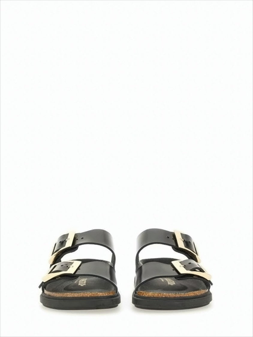 Birkenstock Open-Toe Black Leather Sandals With Metallic Buckles