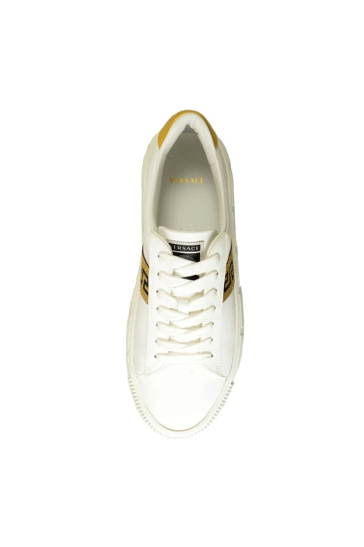 Versace White Leather Greek Key Sneakers