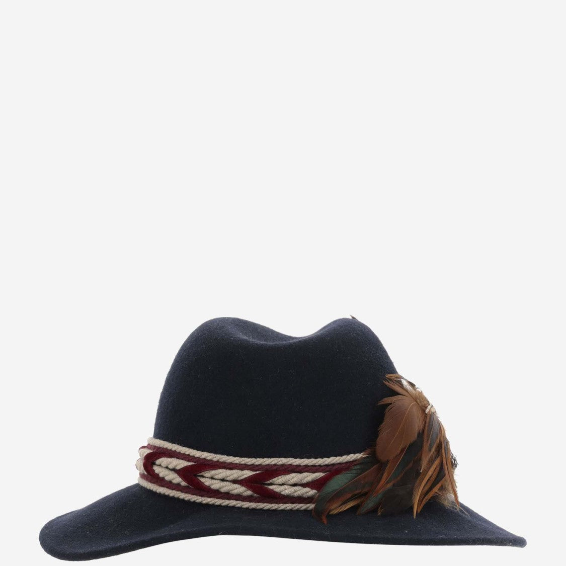 Alexia Alvarez De Toledo Handcrafted Black Wool Hat With Wide Brim And Feather Detail