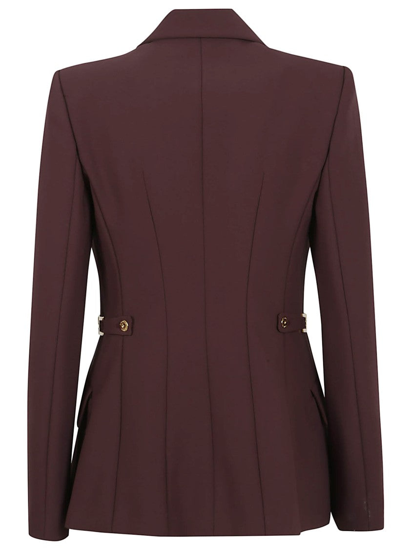 Elisabetta Franchi Burgundy Tailored Blazer With Gold Buttons And Peak Lapels