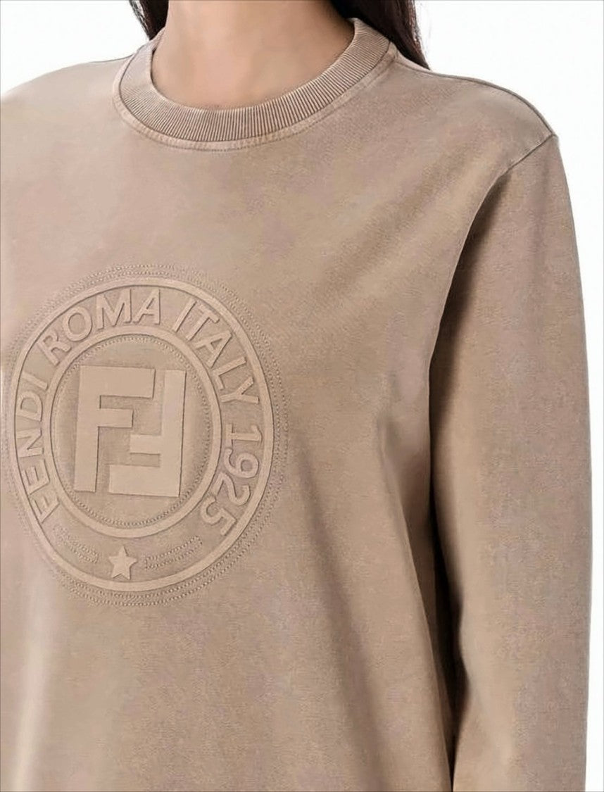 Fendi Ribbed Long-Sleeve Cotton Top With Embossed Logo