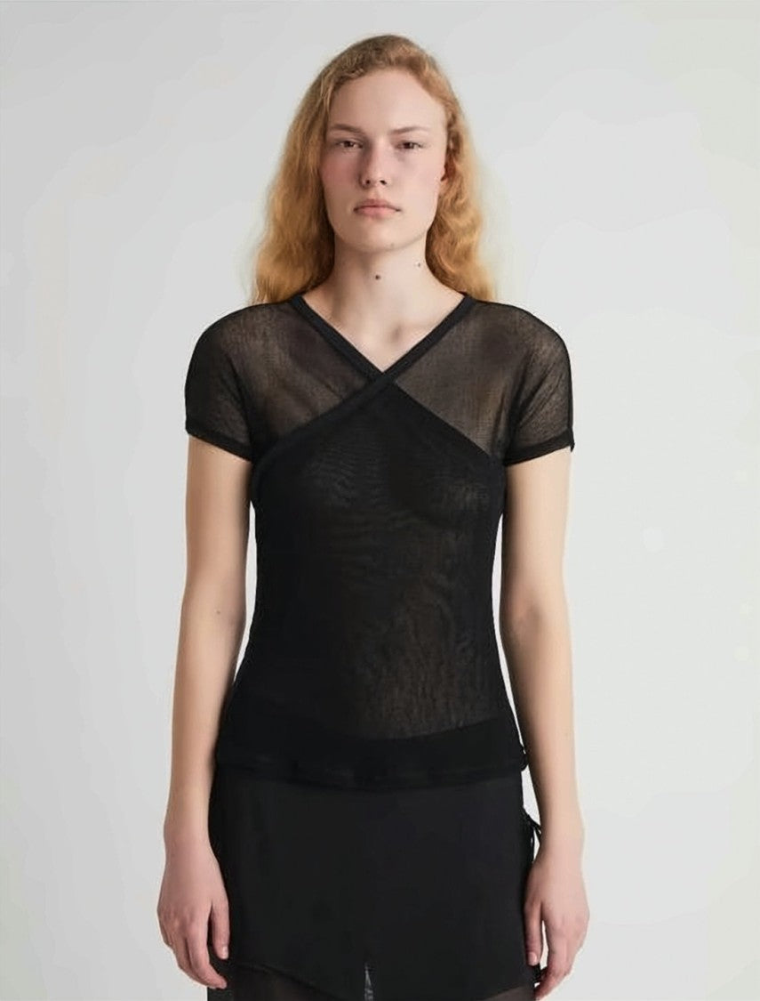 Paloma Wool Short-Sleeve Wrap Top With Textured Sheer Fabric
