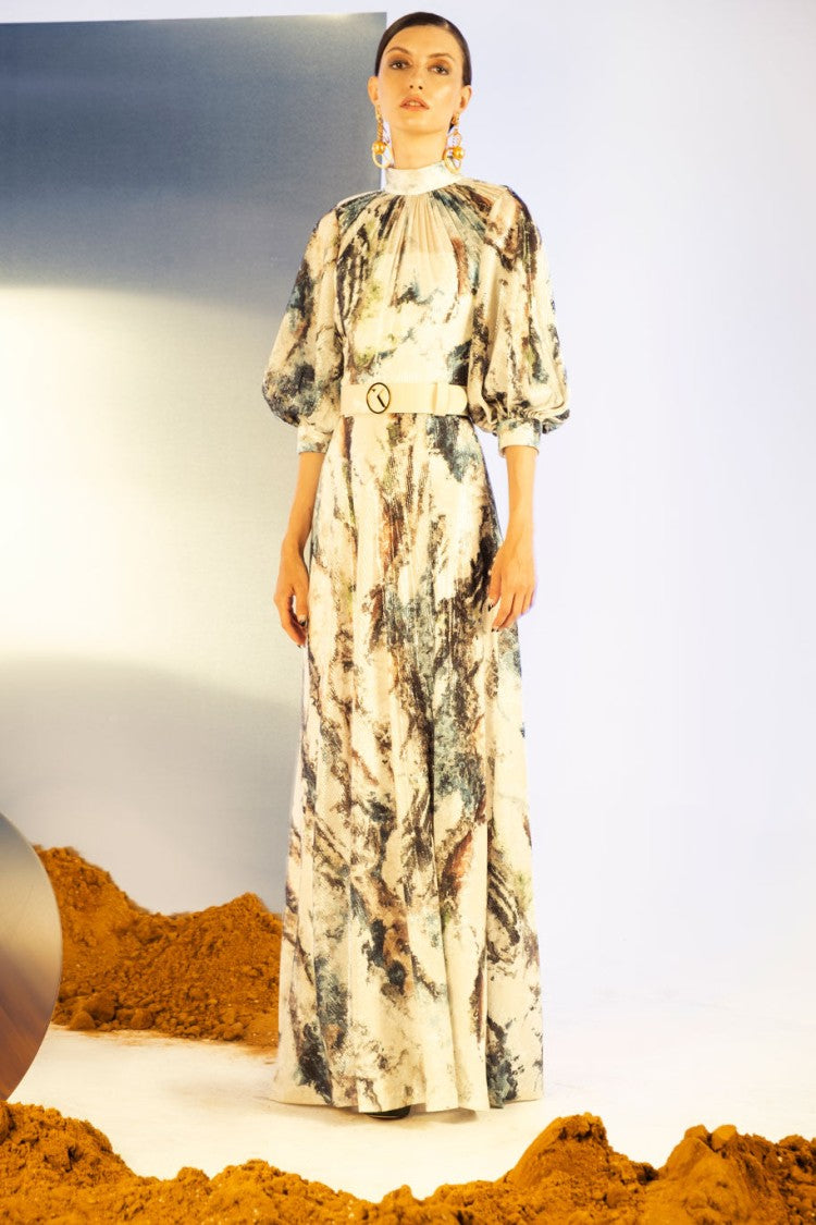 Saiid Kobeisy Printed Sequin Flared Dress