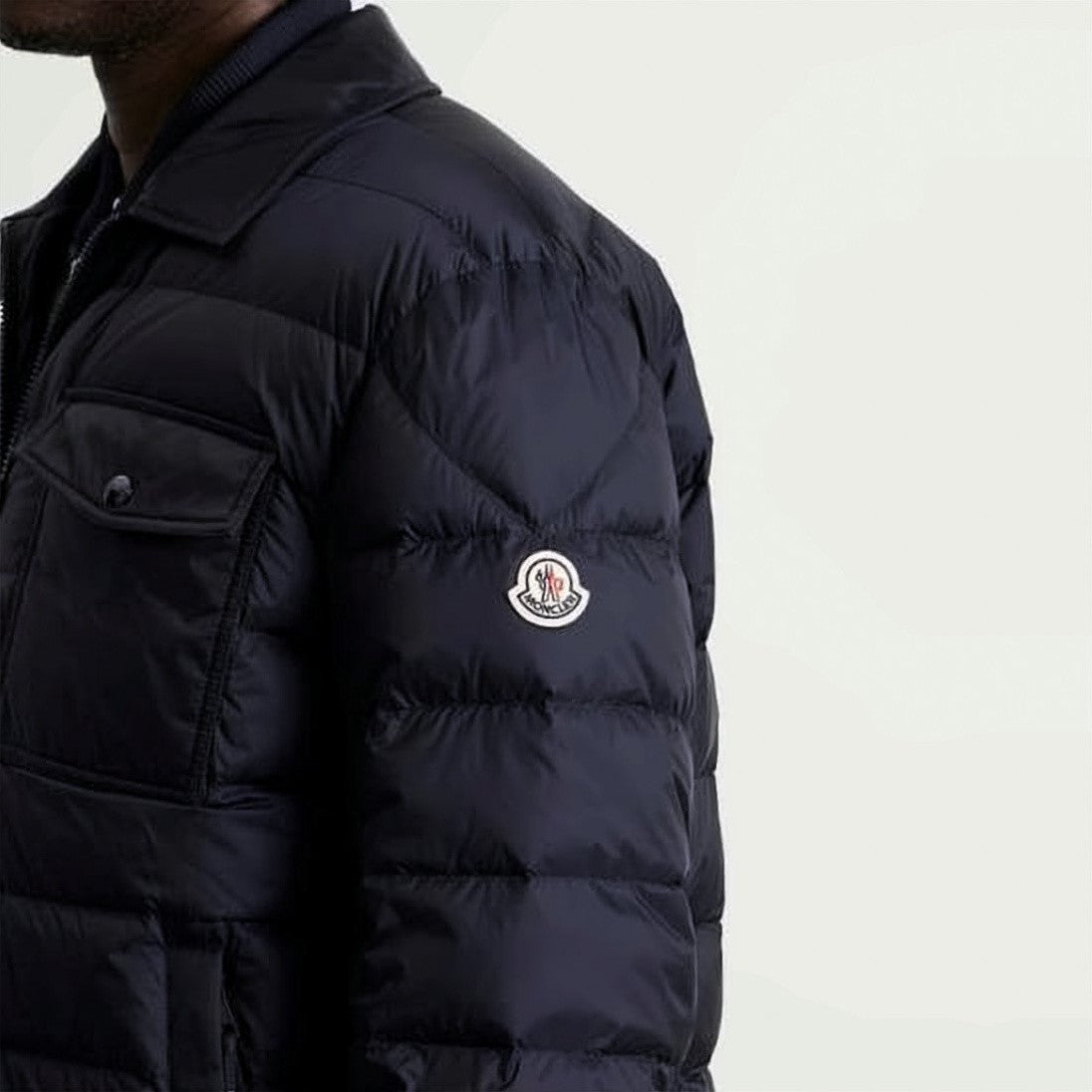 Moncler Padded Black Quilted Moncler Jacket With Logo Patch