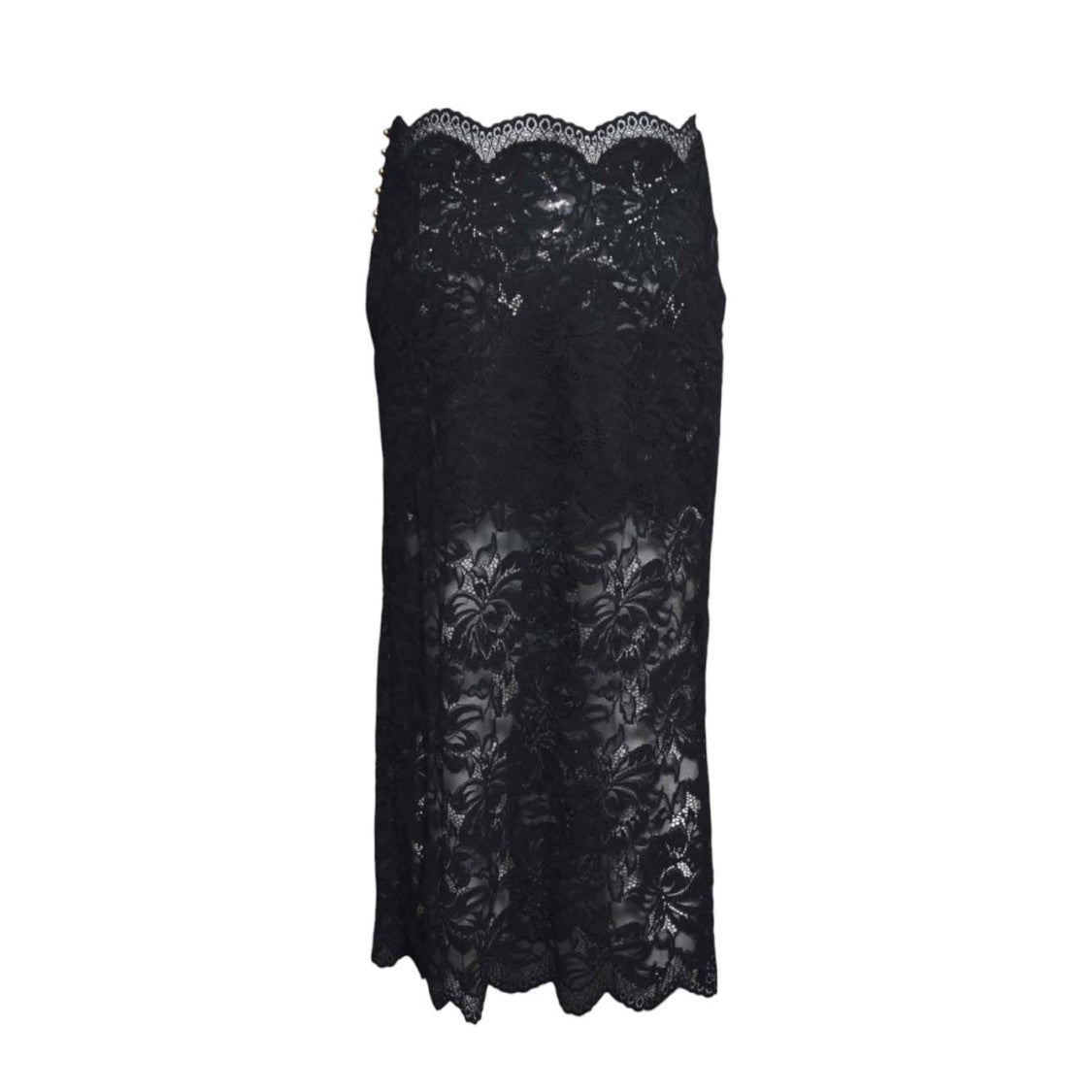 Rabanne Intricate Floral Lace Midi Skirt With Scalloped Hem
