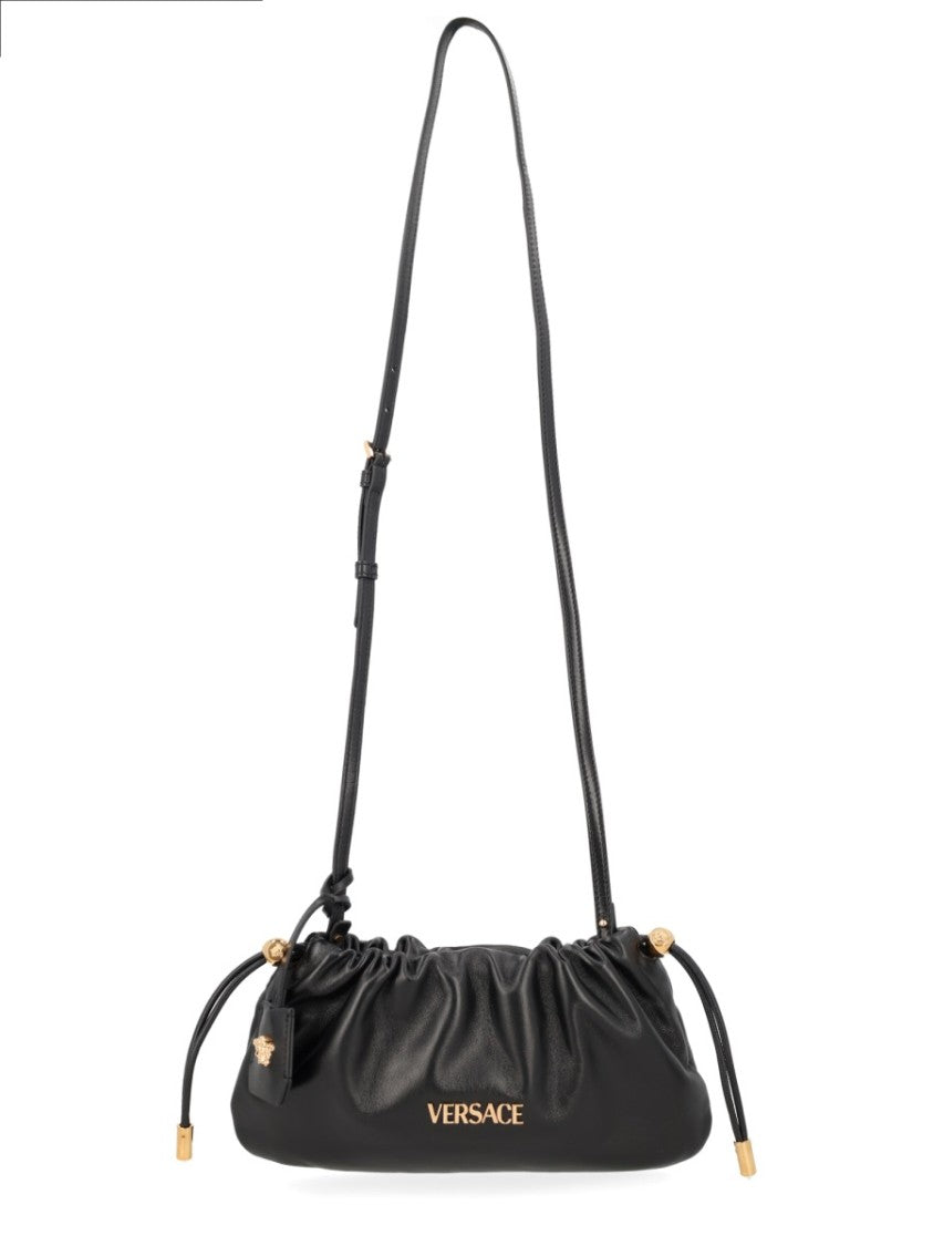 Versace Neutrals Versace Tag Ruched Lamb Leather Mini Bag