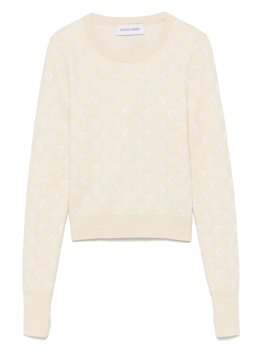 Marine Serre Textured White Sweatshirt With Classic Crew Neckline