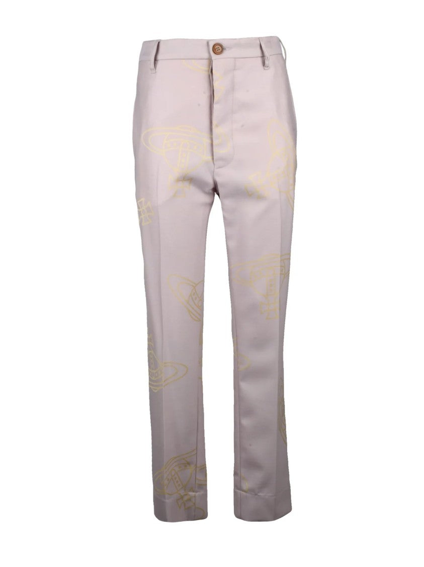 Vivienne Westwood High Waist Beige Trousers With Tapered Leg Design