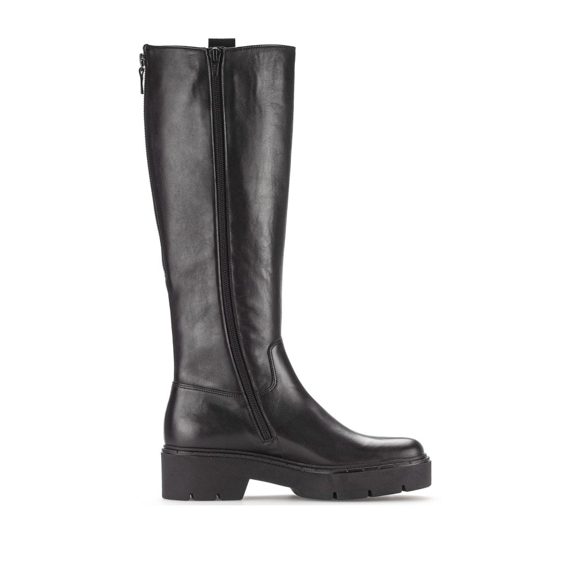 Gabor Black Tall Polished Side Zipper Leather Ankle Boots