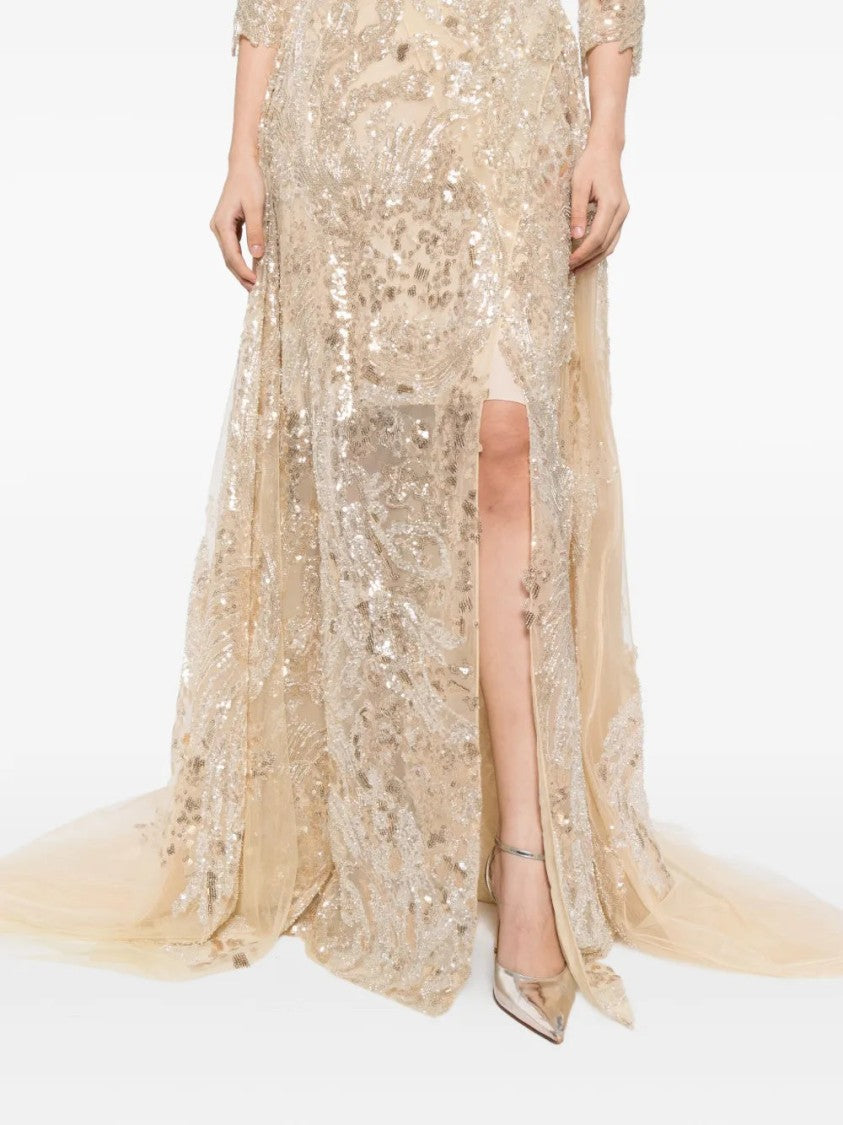 Saiid Kobeisy Embroidered Long Dress With Overskirt