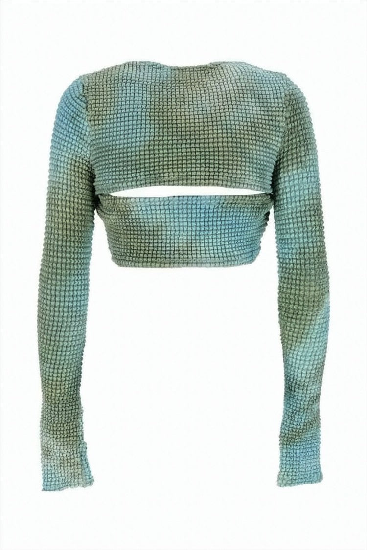 Off-White Textured Waffle-Knit Long Sleeve Top With Gradient Effect