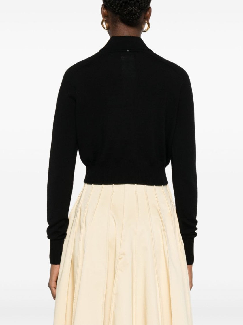Sportmax Cropped Black Sweater With Classic Collar And Button Fastening