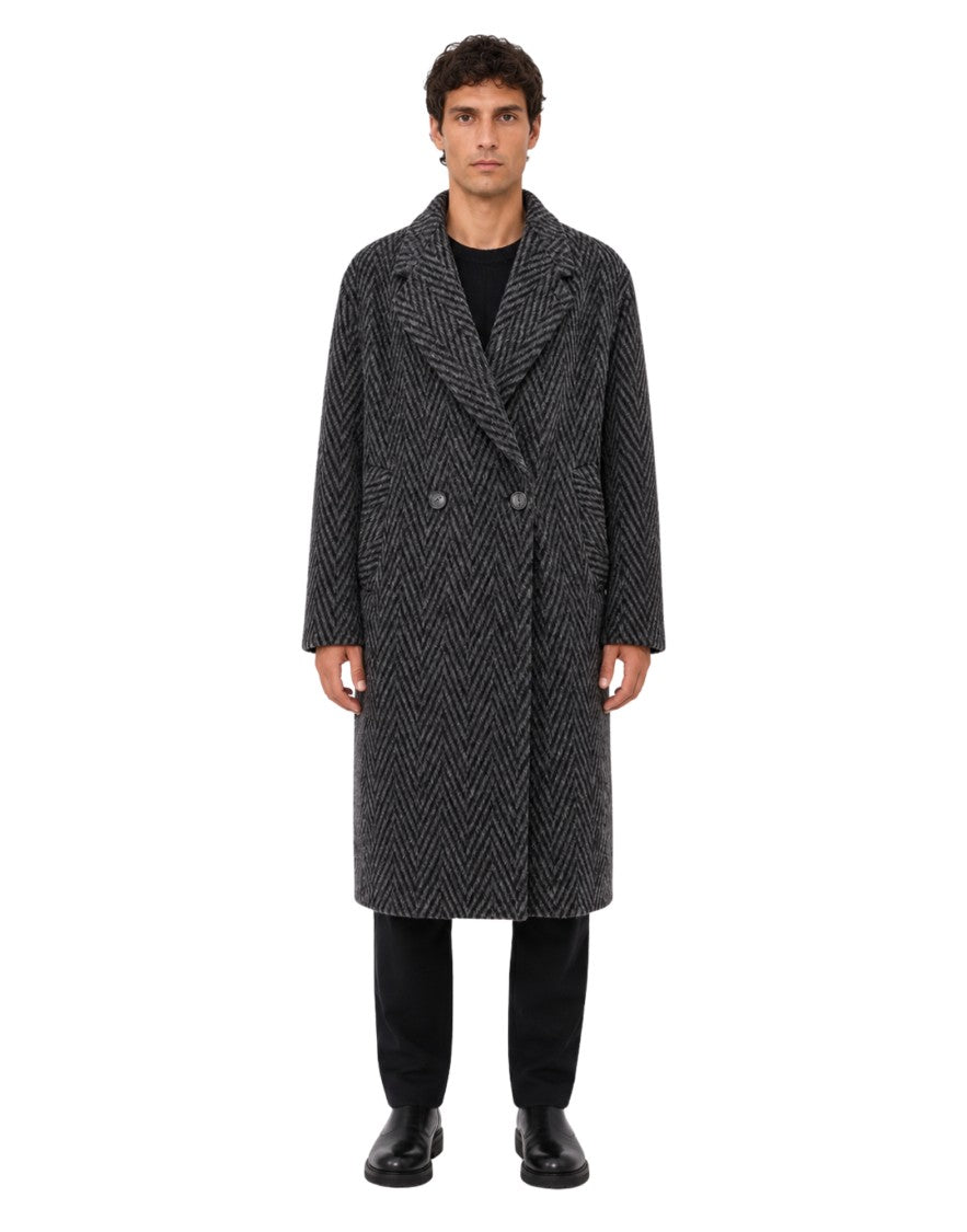 Hevo Grey Santa Cesarea Herringbone Wool-Blend Coat