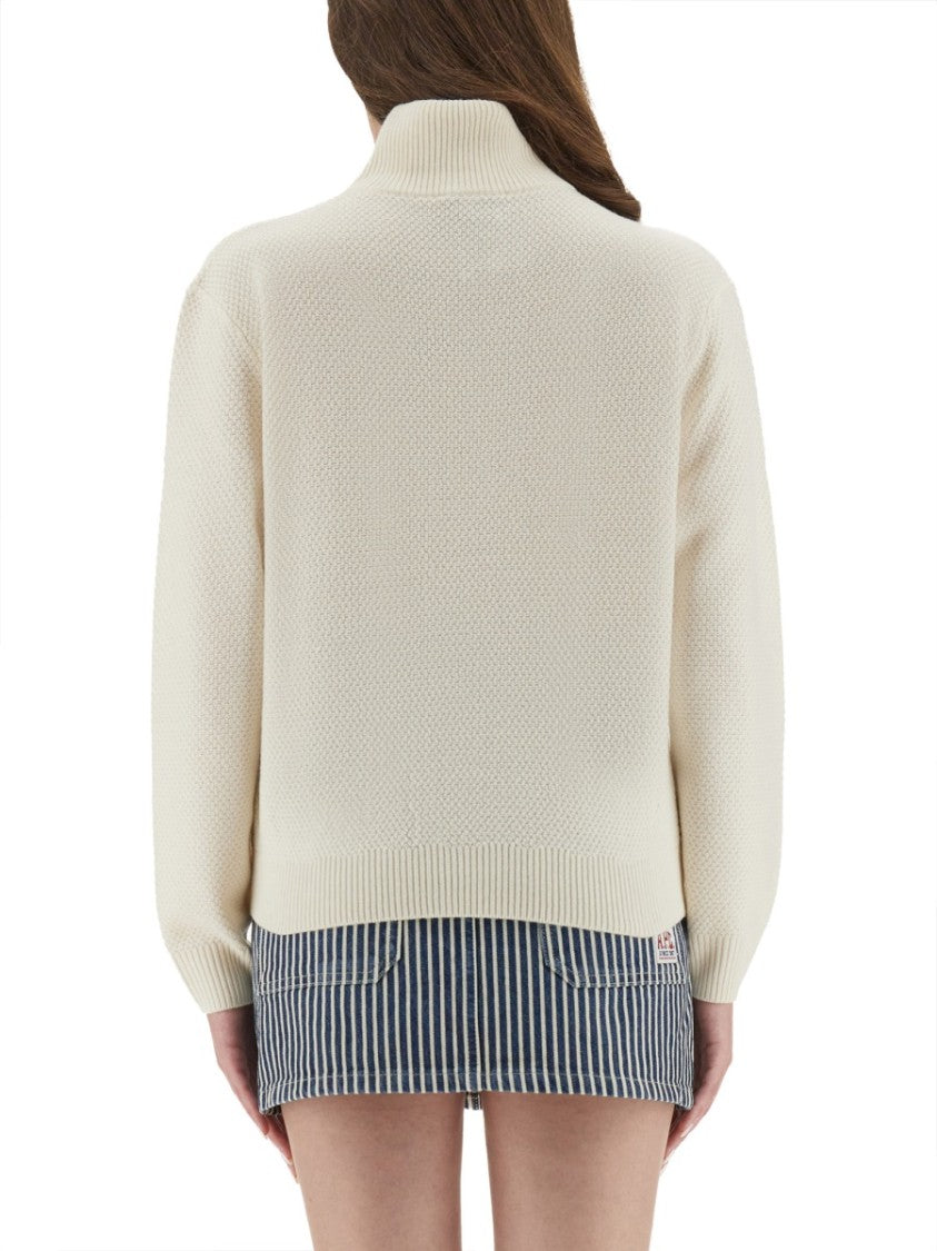 A.P.C. Textured Knit High Collar Shirt With Ribbed Detailing