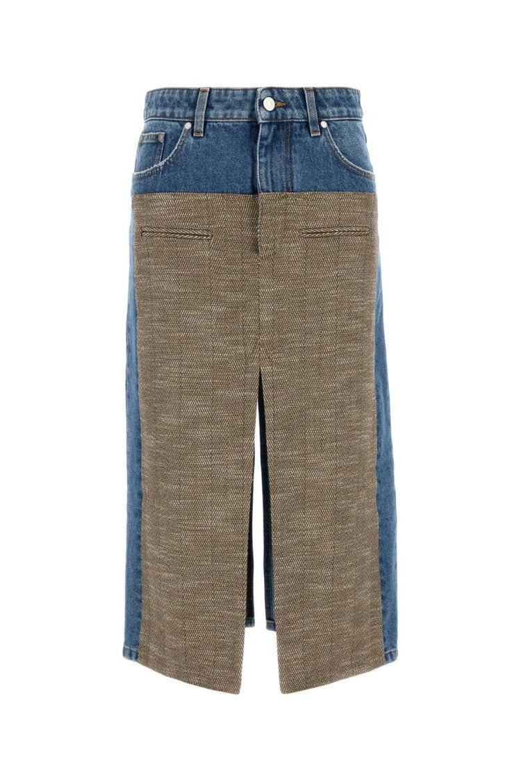 Stella Mccartney Mid-Length Denim Skirt With Textured Fabric Details