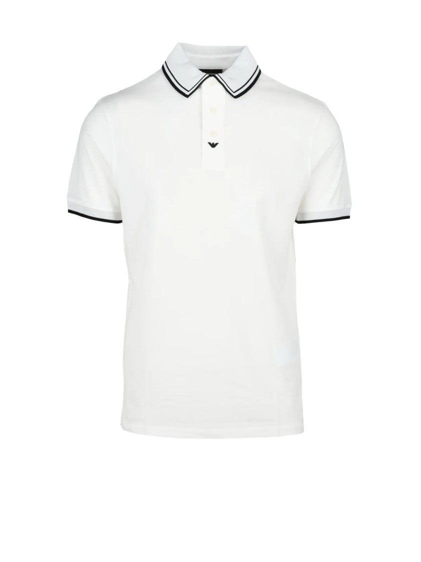 Emporio Armani White Striped Cotton Polo Shirt