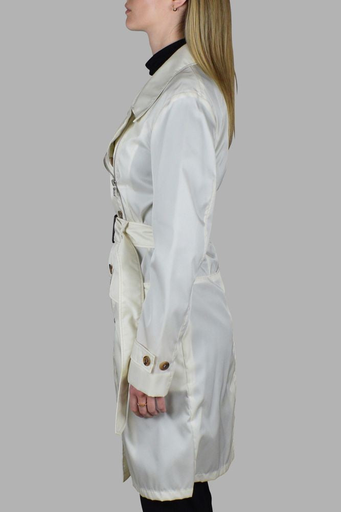 Prada Double-Breasted Off-White Nylon Coat With Adjustable Belt
