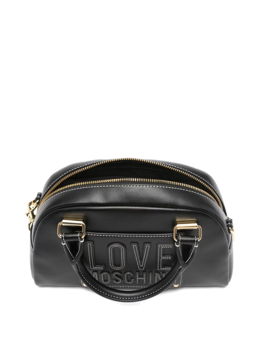 Love Moschino Structured Black Handbag With Gold-Tone Hardware And Detachable Strap