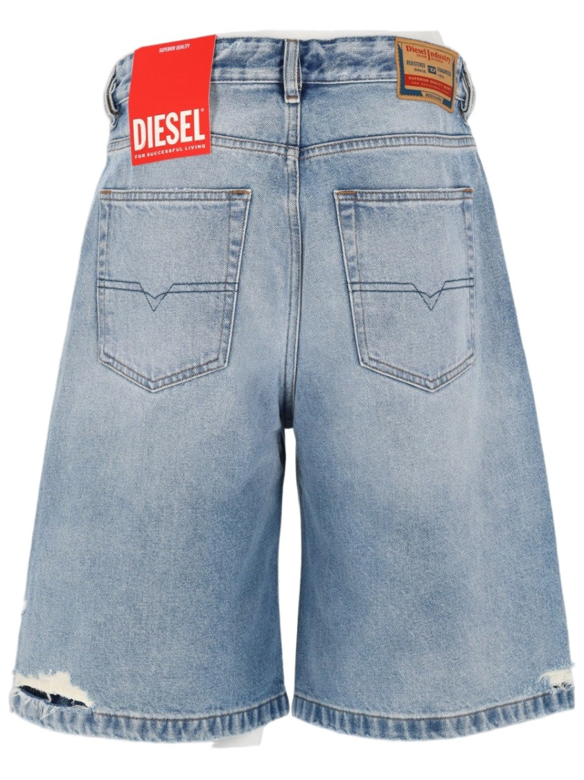Diesel Light Blue Faded Frayed Shorts
