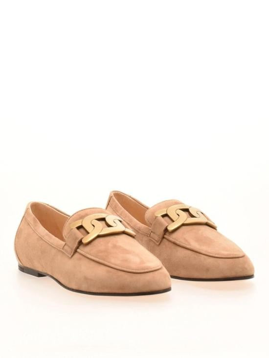 Tod's Pointed-Toe Suede Loafers With Gold-Tone Chain Detail