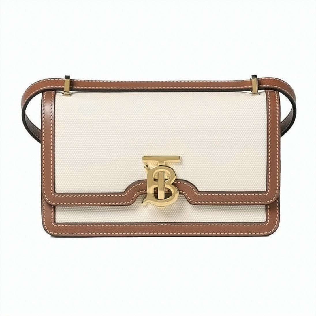 Burberry Structured Cream Canvas Crossbody Bag