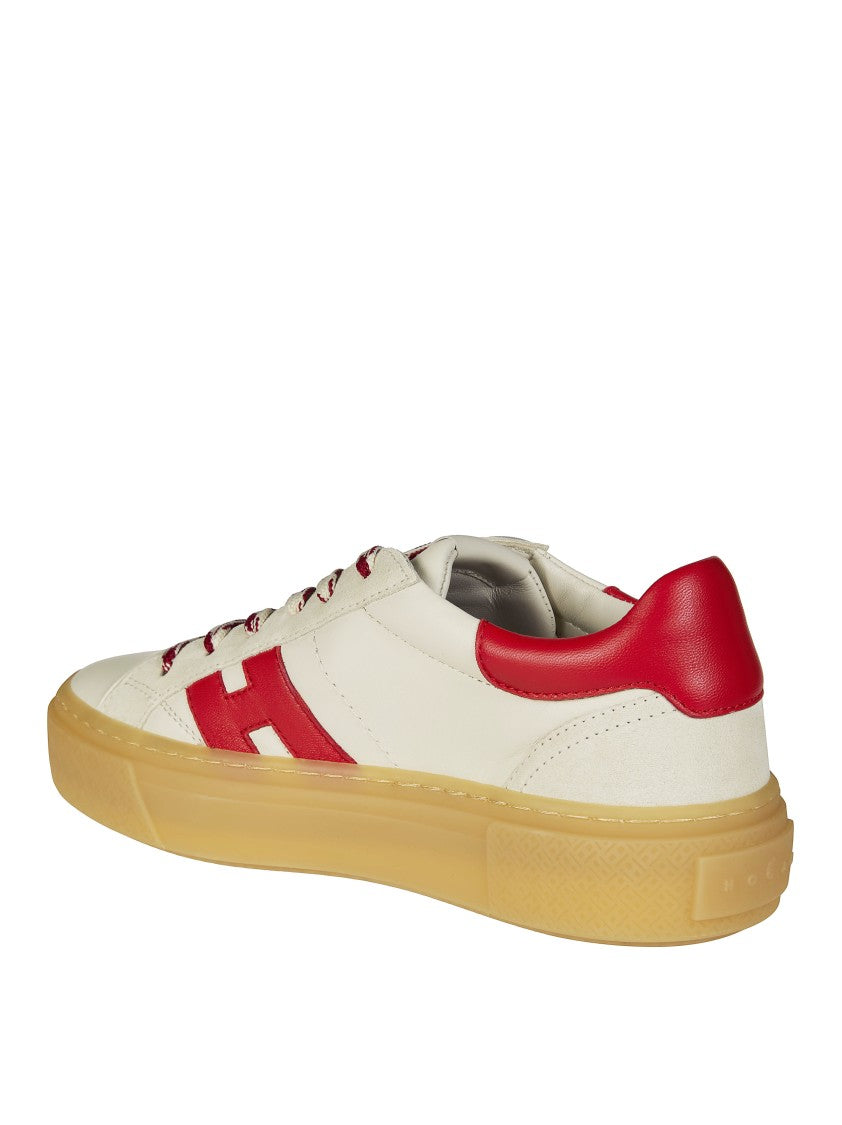 Hogan Cream Leather Red Heel Sneakers
