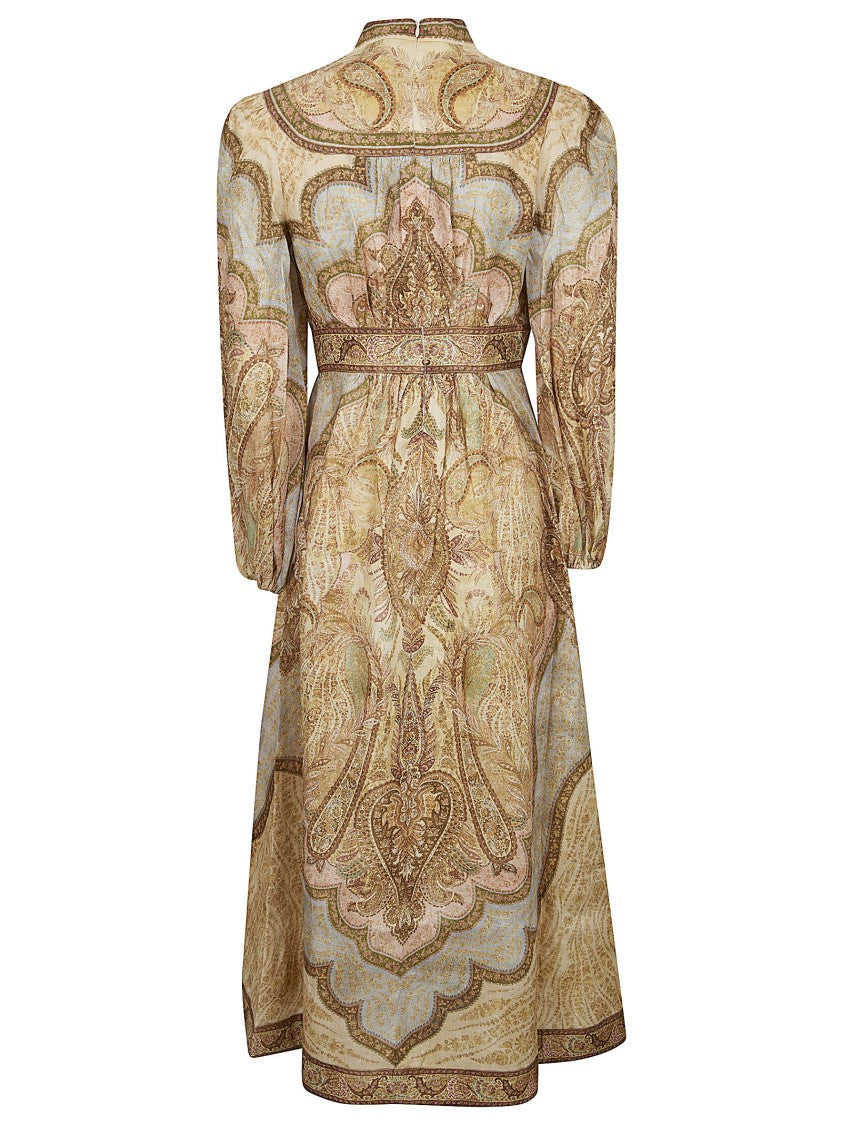 Zimmermann Wanderlust Midi Dress With Deep V-Neck And Flared Skirt