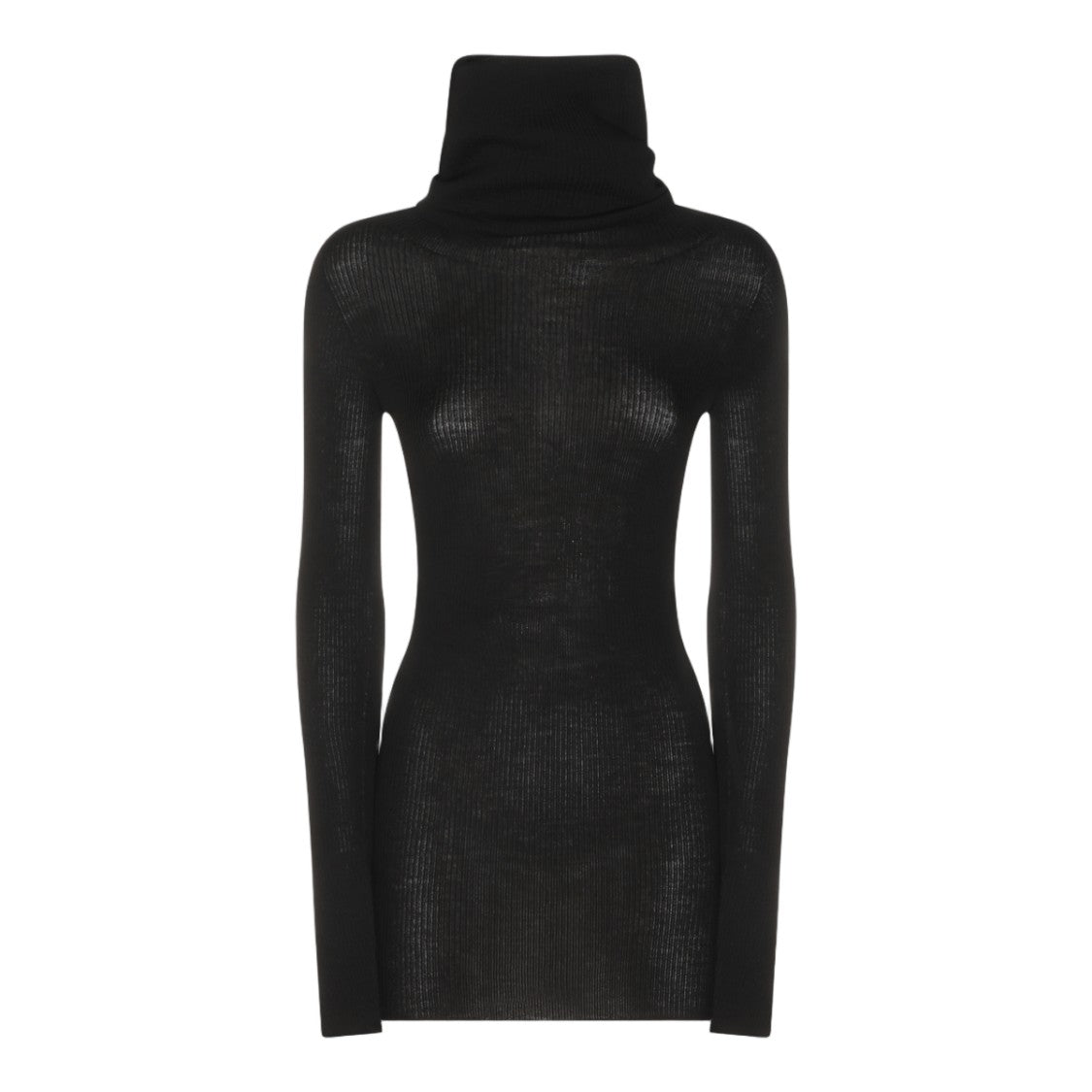 Rick Owens Ribbed Knit Sweater With High Turtleneck And Semi-Sheer Finish