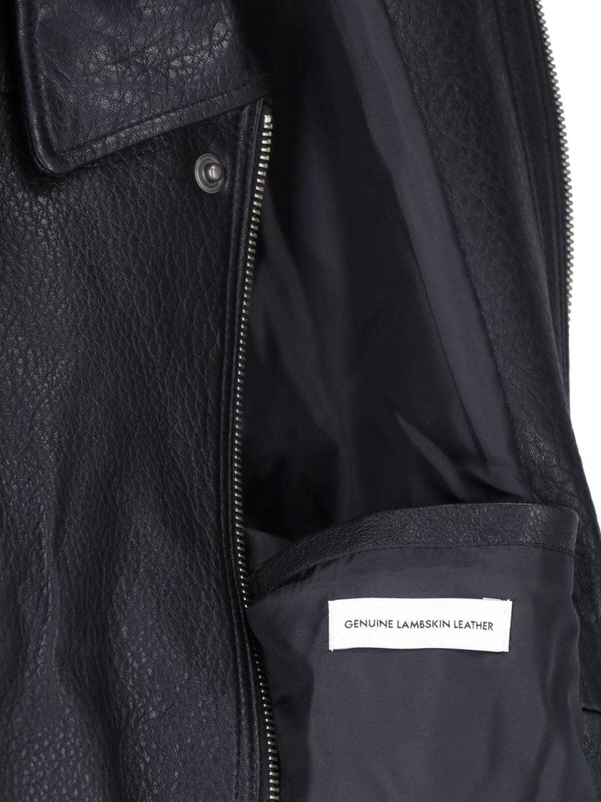 Dunst Black Hammered Lambskin Structured-Collar Leather Jacket