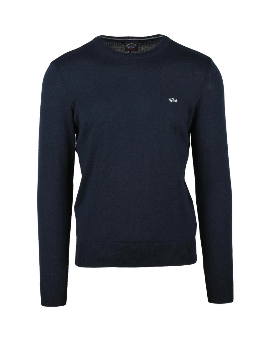 Paul & Shark Crew Neck Sweater In Deep Navy With Embroidered Logo