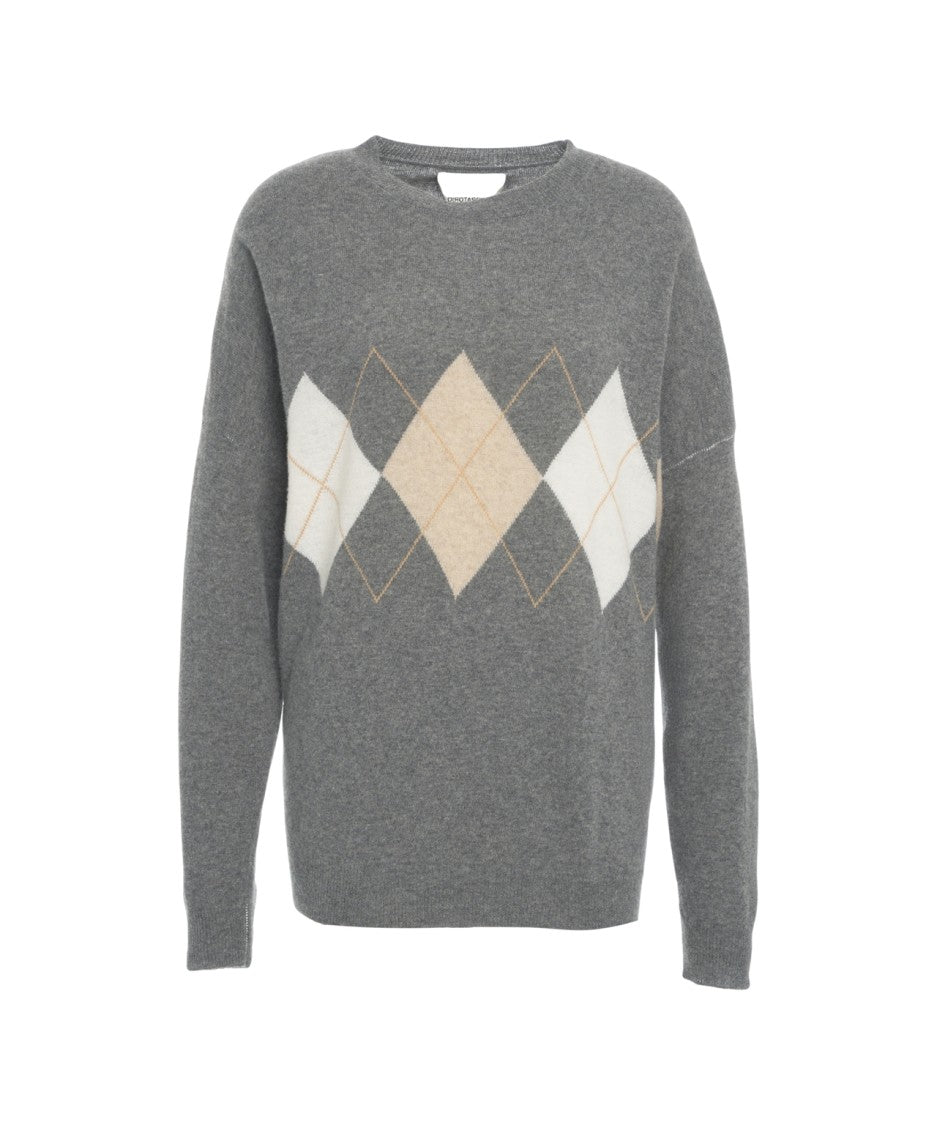 Jeio Diamond Pattern Knit Sweater With Ribbed Cuffs
