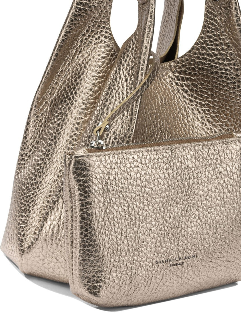 Gianni Chiarini Textured Metallic Leather Handbag With Detachable Strap