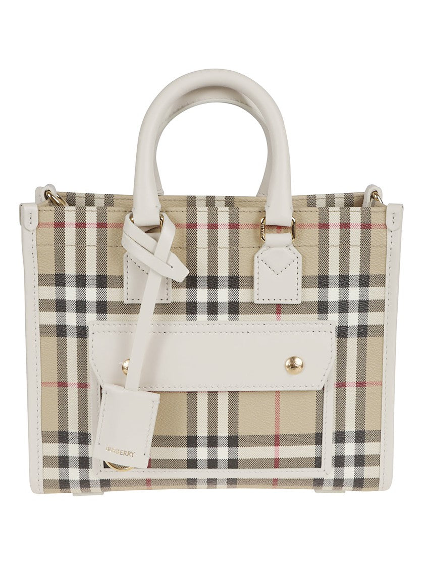 Burberry Structured Tote Bag With Classic Check Pattern And Leather Accents