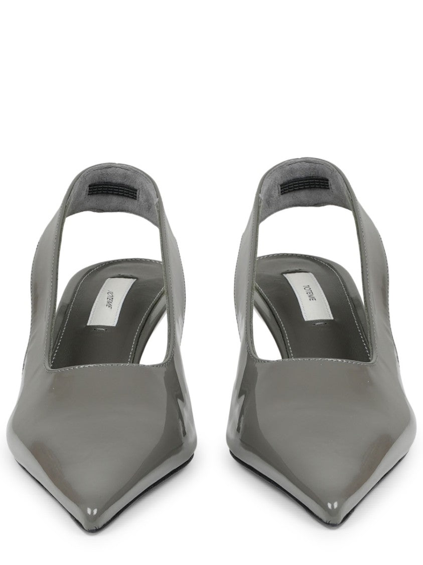 Totême Pointed-Toe Glossy Leather Slingback Pumps