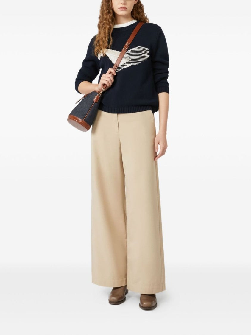 Max Mara Navy Blue Abstract Whale Motif Sweater