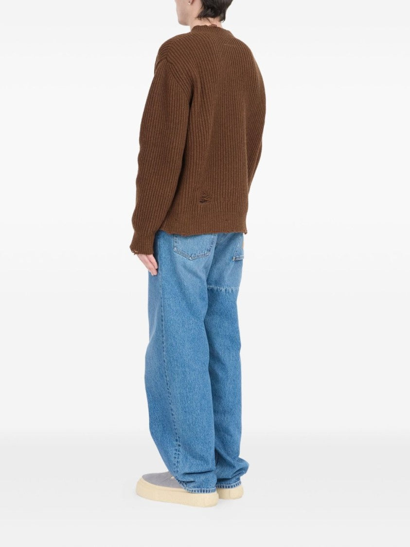 Mm6 By Maison Margiela Relaxed Fit V-Neck Sweater With Distressed Hem