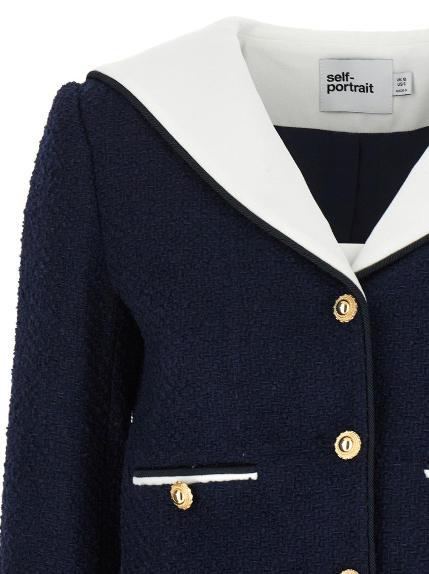 Self-Portrait Navy Boucle Contrast Collar' Blazer