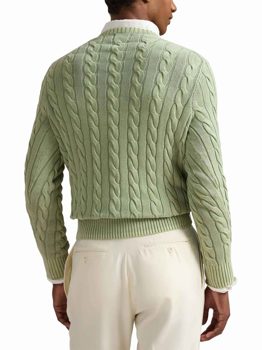 Polo Ralph Lauren Cable-Knit Cotton Crewneck Sweater With Pony Embroidery