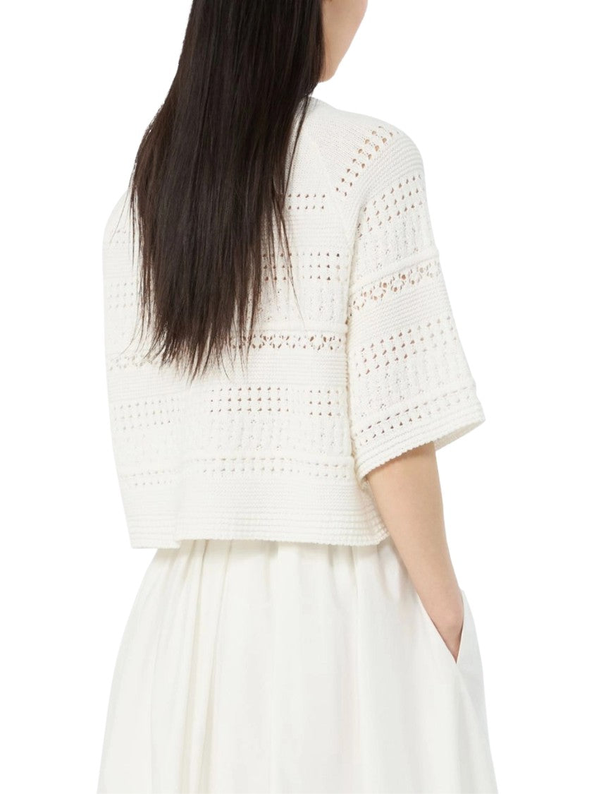 Max Mara Cropped Cotton Top With Open-Knit Pattern