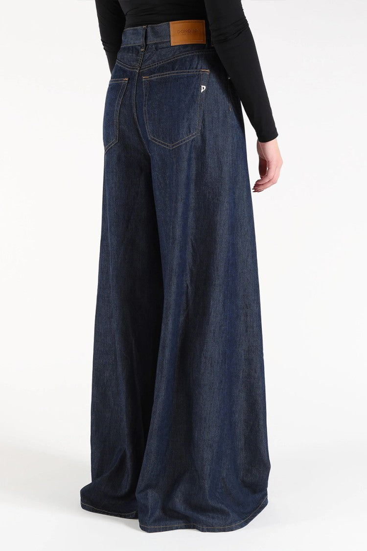 Dondup Blue Lyocell Raw-Denim Wide-Leg Trousers